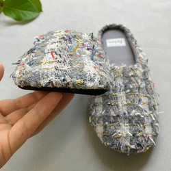 no.99/洗えるルームシューズ/ファンシーツイード/グレー/ラメ糸/スリッパ/帆布/ギフト/春 6枚目の画像