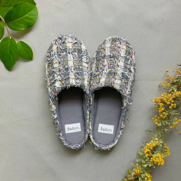 no.99/洗えるルームシューズ/ファンシーツイード/グレー/ラメ糸/スリッパ/帆布/ギフト/春 1枚目の画像