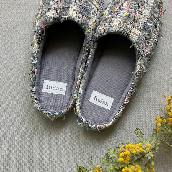 no.99/洗えるルームシューズ/ファンシーツイード/グレー/ラメ糸/スリッパ/帆布/ギフト/春 4枚目の画像