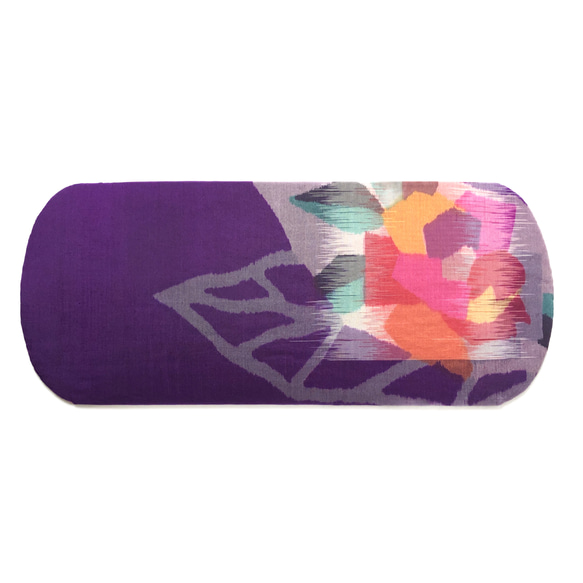レトロな帯板コレクション 11　銘仙　紫地にカラフルな抽象花と葉脈 2枚目の画像