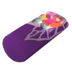 レトロな帯板コレクション 11　銘仙　紫地にカラフルな抽象花と葉脈 1枚目の画像