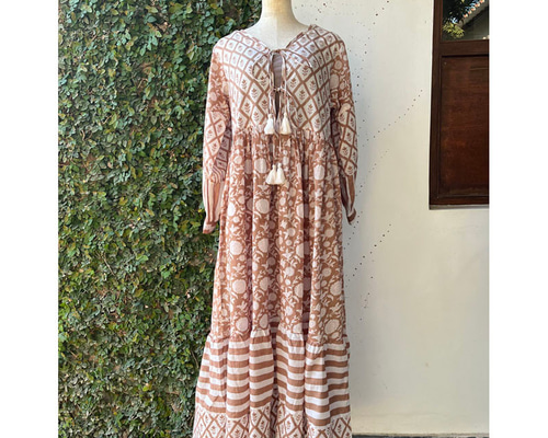 インド／インド綿 ブロックプリント パターンジョイントロング