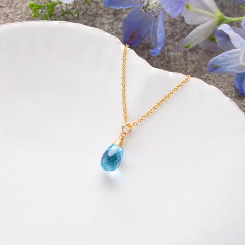 スイスブルートパーズのしずくネックレス（14KGF） ネックレス