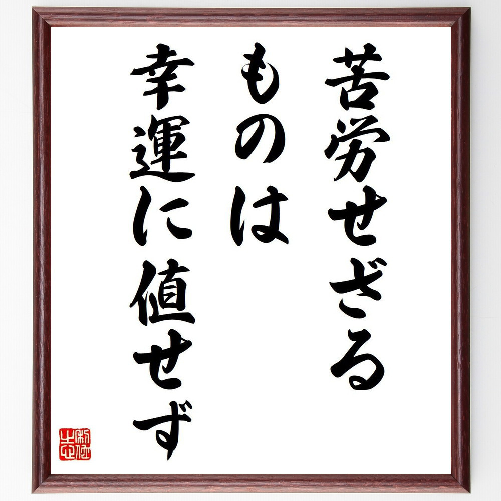 レオナルド・ダ・ヴィンチの名言「苦労せざるものは、幸運に値せず」手書き書道色紙額／受注後の毛筆直筆（V6119）