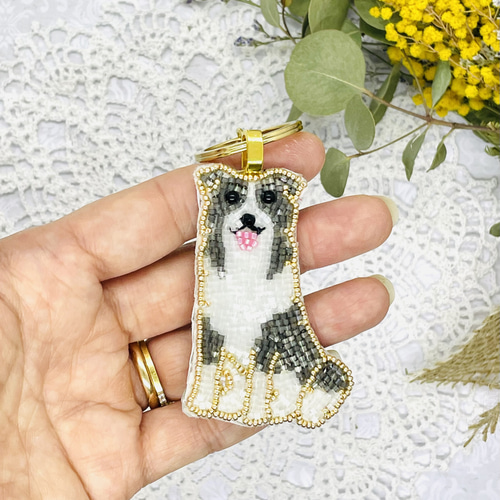 ビーズ刺繍のうちの子キーホルダー・ボーダーコリー
