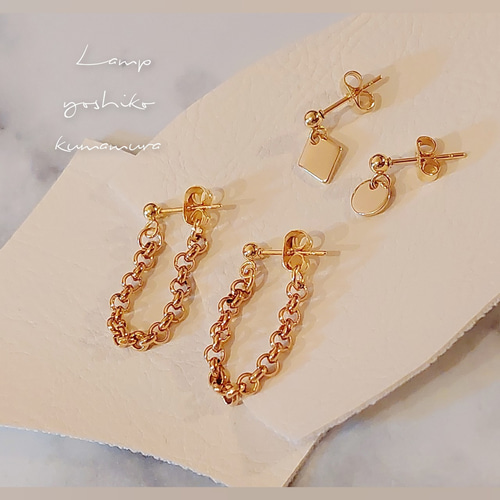 4個1Set オールステンレス ゴールド シンプルピアス チェーン