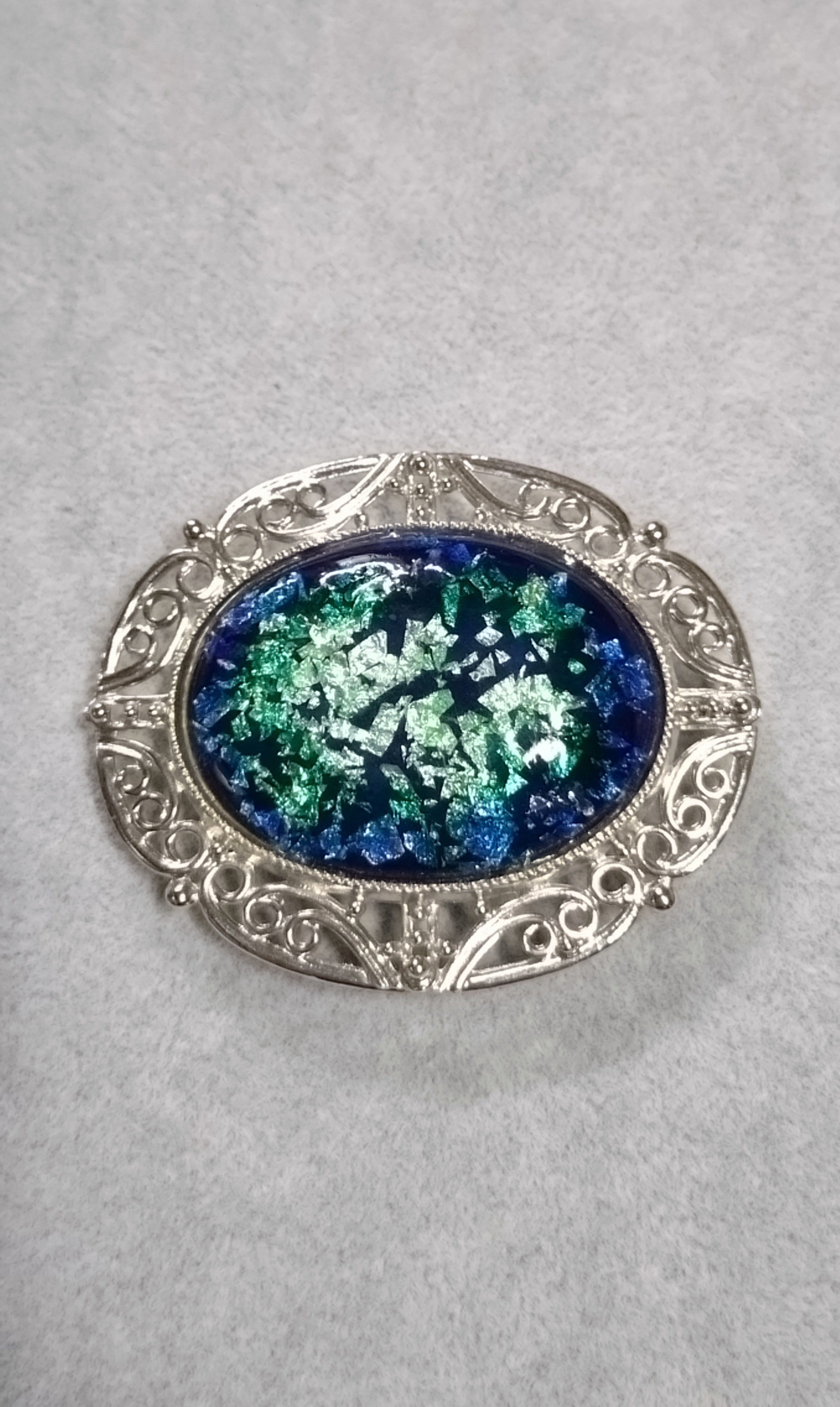 七宝焼 帯留め「星空宇宙」 ブルーグリーン        Ω