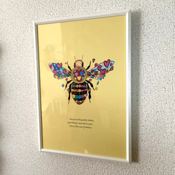 ミツバチとハート　アートポスター　オリジナルイラスト(インテリア) A4/B4/A3 2枚目の画像