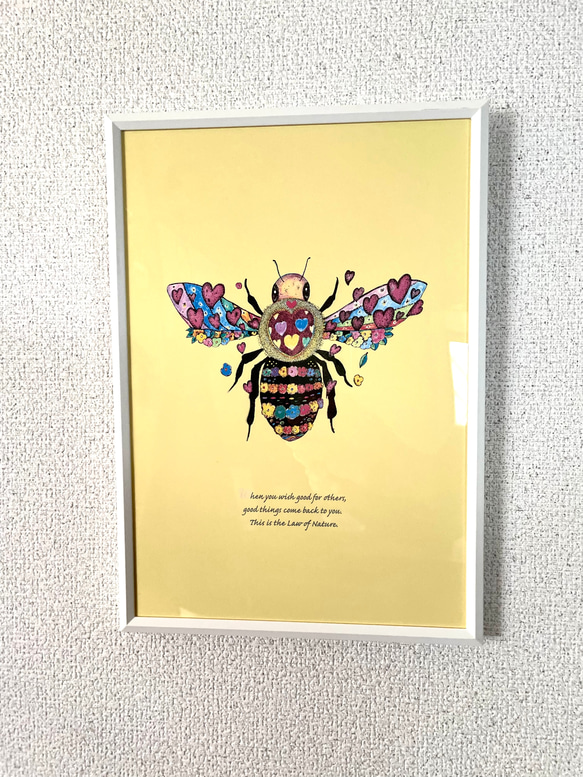 ミツバチとハート　アートポスター　オリジナルイラスト(インテリア) A4/B4/A3 3枚目の画像