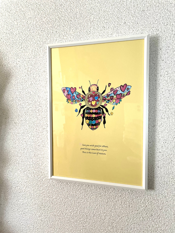 ミツバチとハート　アートポスター　オリジナルイラスト(インテリア) A4/B4/A3 1枚目の画像