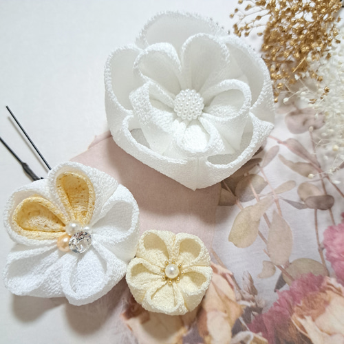 ◎つまみ細工 水引 ☆豪華15点セ☆『＊ふんわり大きなお花の髪飾り