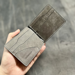 マネークリップ【グレー】薄型　イタリアンレザー　財布  スマート 4枚目の画像