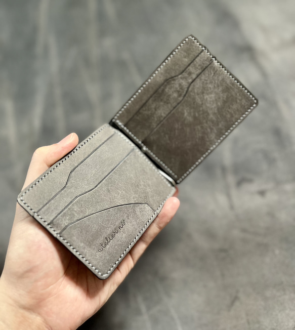 マネークリップ【グレー】薄型　イタリアンレザー　財布  スマート 4枚目の画像
