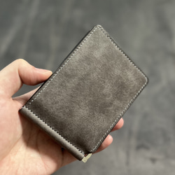 マネークリップ【グレー】薄型　イタリアンレザー　財布  スマート 3枚目の画像