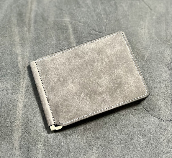 マネークリップ【グレー】薄型　イタリアンレザー　財布  スマート 7枚目の画像