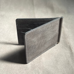 マネークリップ【グレー】薄型　イタリアンレザー　財布  スマート 1枚目の画像