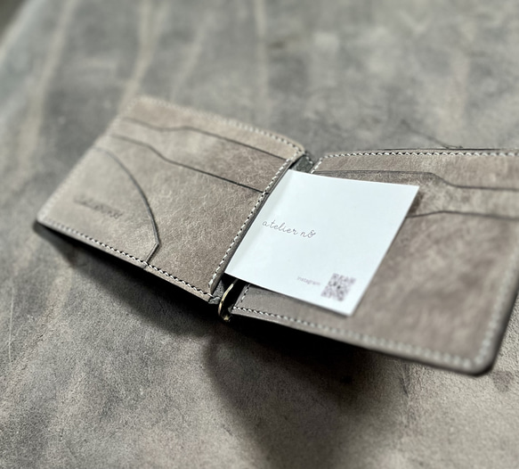 マネークリップ【グレー】薄型　イタリアンレザー　財布  スマート 6枚目の画像