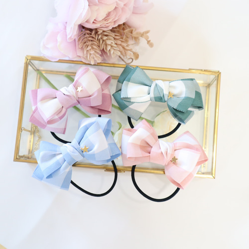 ゆめちゃんリボン ラージチェック ヘアゴム ヘアクリップ キッズ