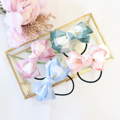 ゆめちゃんリボン ラージチェック ヘアゴム ヘアクリップ キッズ ヘア