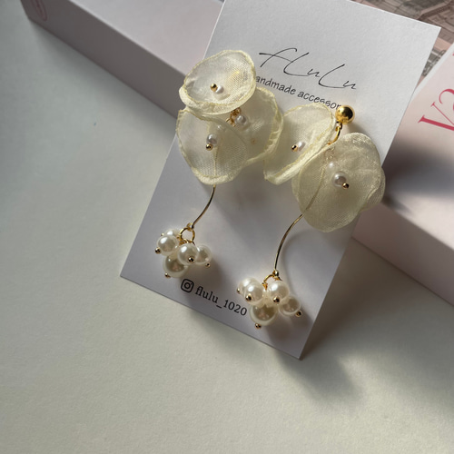 シフォンフラワーアクセサリー ピアス イヤリング ピアス