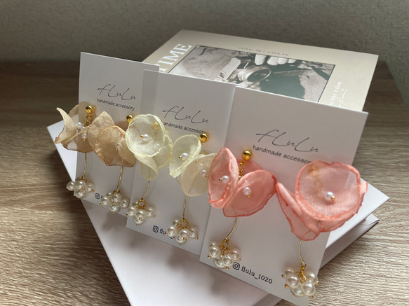 シフォンフラワーアクセサリー ピアス イヤリング ピアス