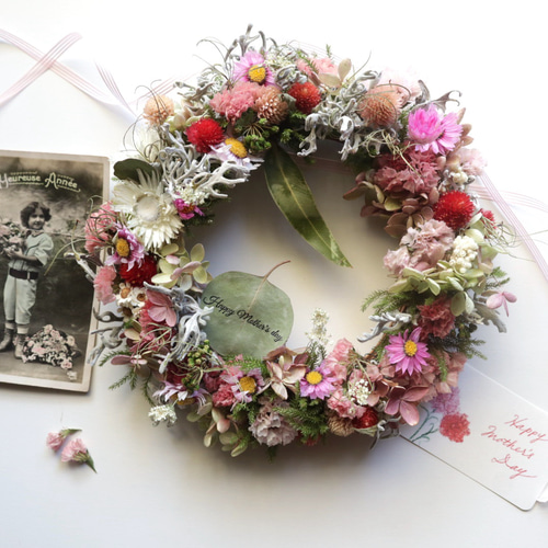 【SALE】千日紅とスターチスのPOPなリース✱ラッピング無料 ナチュラル it-58a30c4e4e610-1200.jpg