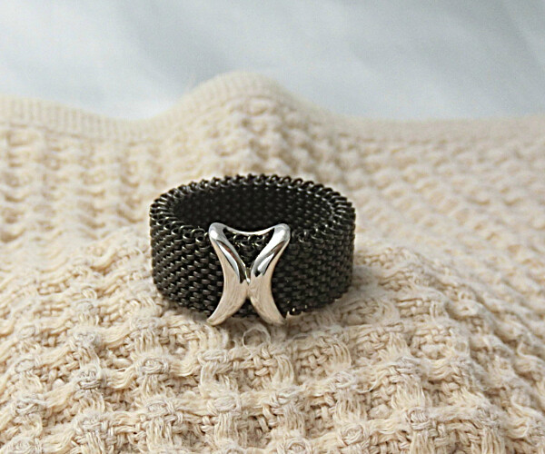 【復刻版】1960年代に流行したミラネーゼ・メッシュリング     ◎ゲルマ・チャーム付き