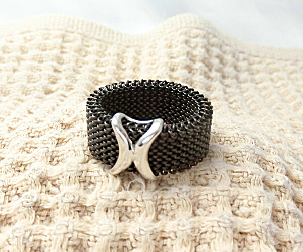 【復刻版】1960年代に流行したミラネーゼ・メッシュリング     ◎ゲルマ・チャーム付き