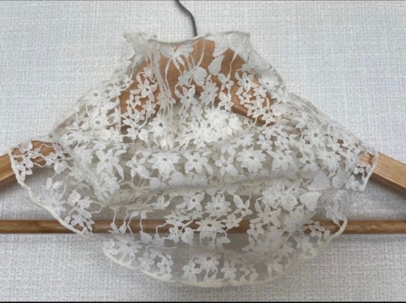 ホワイトレース植物柄シングルウェーブ手作りネックウォーマー新品 撒ける