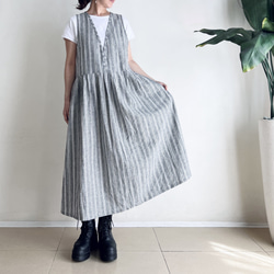 ジャンパースカート * cotton linen stripe * 3枚目の画像