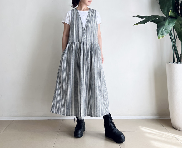 ジャンパースカート * cotton linen stripe * 1枚目の画像