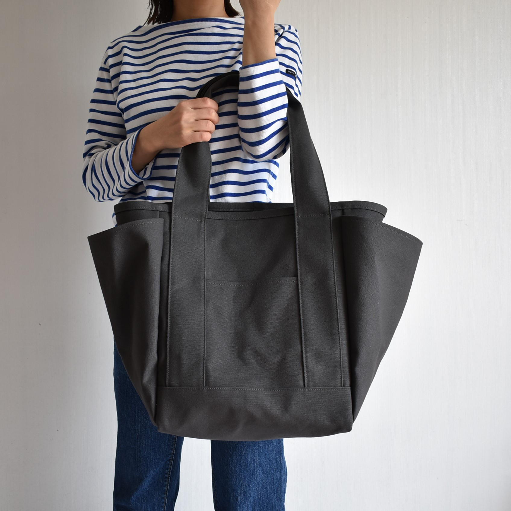 STYLE TOTE BAG（チャコール/グレー）トートバッグ 大容量 肩掛け マチ広め ポケット7 帆布