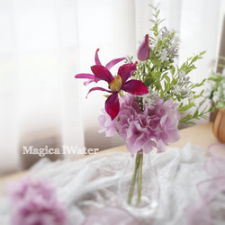 『マジカルウォーター』紫陽花とクレマチス 母の日フラワー ❁ 誕生日 紫 フェイク アートフラワー Creema限定 2枚目の画像