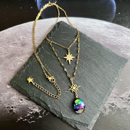 宇宙ガラス　ネックレス　＋α 楽天市場】手作り ガラス ネックレス 宇宙ガラス 夜空 バラ 花