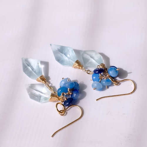 14kgfアクアマリンスピンドルカット・アフガナイトピアス/イヤリング