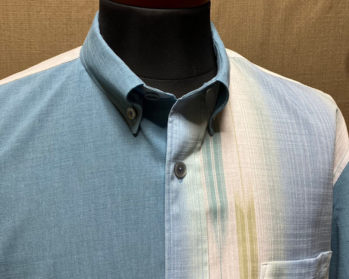 手作りのポリエステル反物メンズかりゆしウェアLサイズ ブラウン