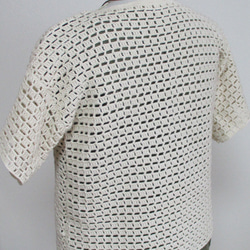 送料無料 半袖手編みのサマーセーター（アイボリー） 2枚目の画像