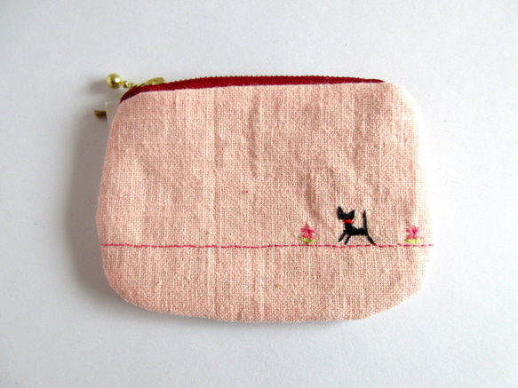 平面亞麻貓步迷你手拿包*玫瑰色、酒紅色、粉紅色、棕色 第12張的照片