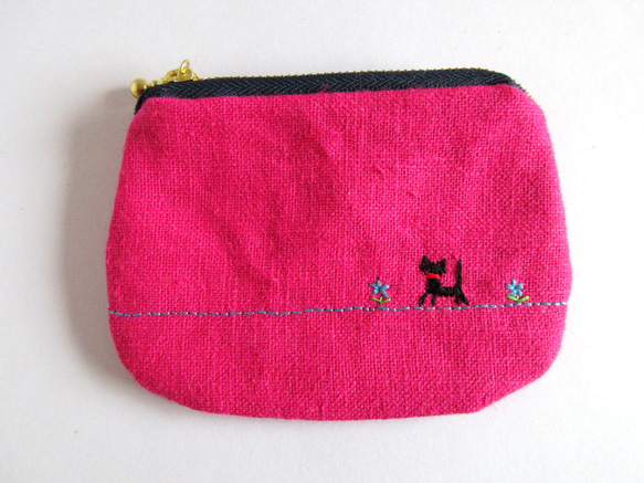 平面亞麻貓步迷你手拿包*玫瑰色、酒紅色、粉紅色、棕色 第4張的照片