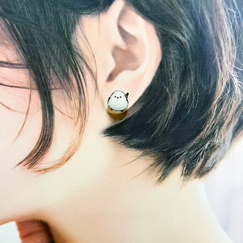 No.612-C　シマエナガ☆水彩画風☆レジンピアス・イヤリング No.1612-C シマエナガ☆水彩画風☆レジンピアス・イヤリング