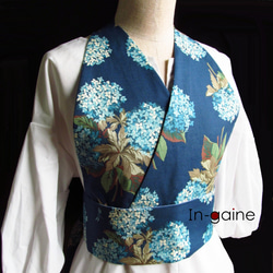 茶道お稽古着 お稽古用エプロン ネイビー ポーチ付き お着物にも使え