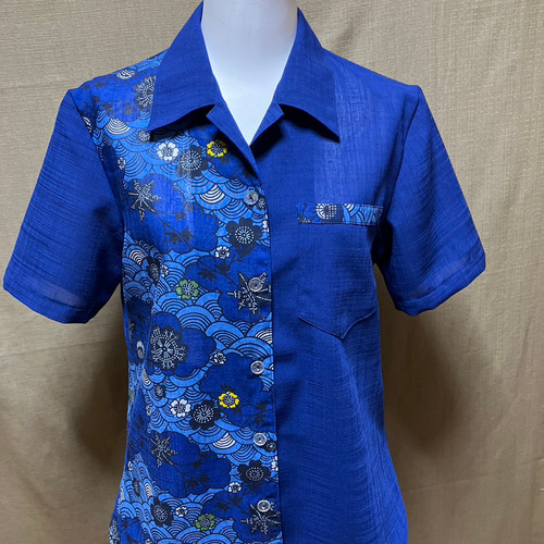 手結　レディース　かりゆしウェア　クールビズ　七分袖　アロハシャツ　紅型 美品】手結＊レディース かりゆしウェア クールビズ 沖縄 アロハ