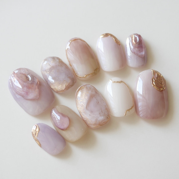 ふんわりパープル×ゴールドのニュアンスネイル◇ネイルチップ