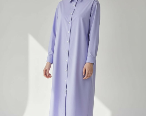 SALE】播州織 ラベンダー 高密度ブロード 長袖シャツワンピース