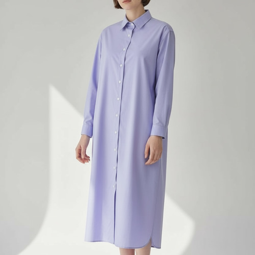 SALE】播州織 ラベンダー 高密度ブロード 長袖シャツワンピース