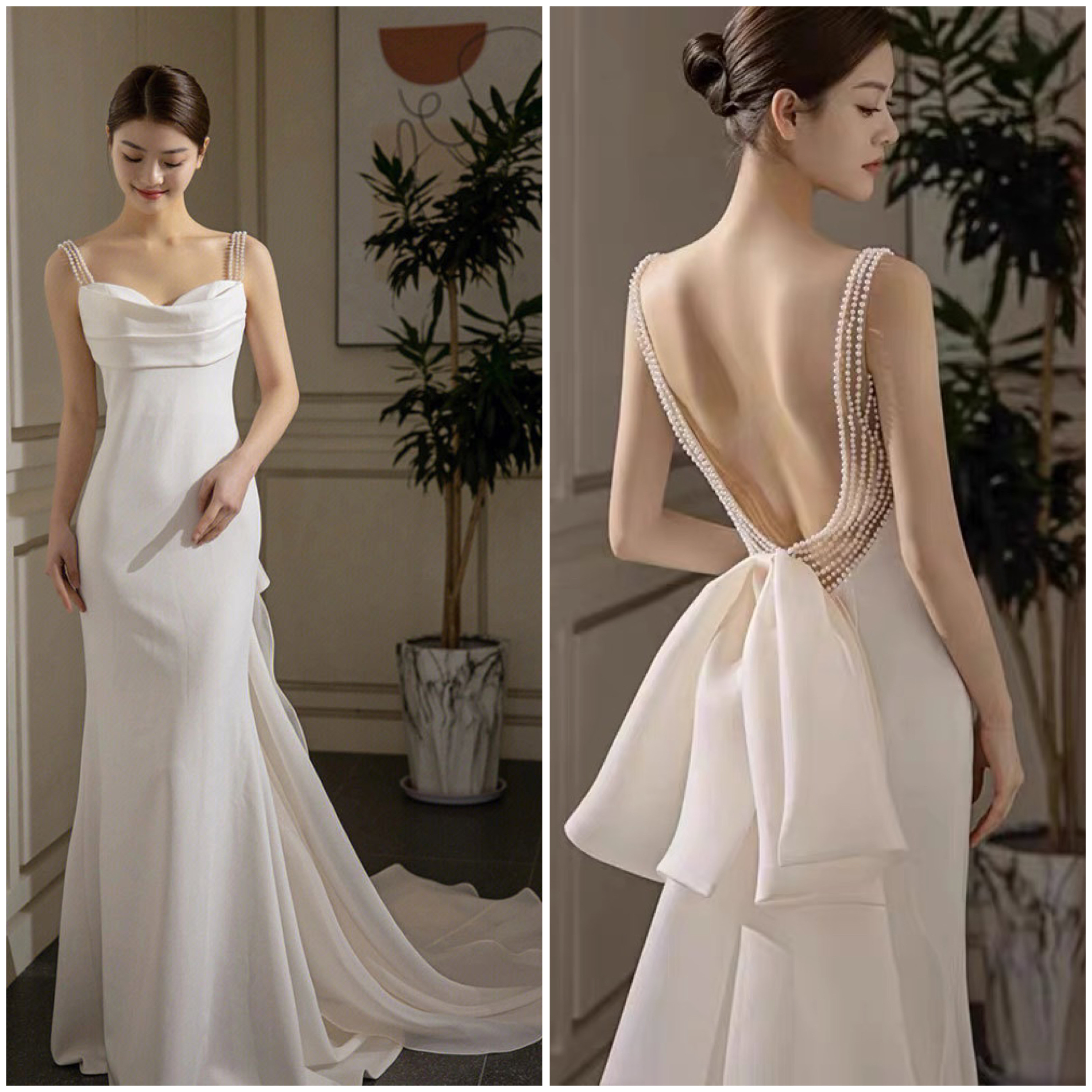 ウェディングドレス　サテン　バックリボン　二次会 前撮り（WD242196）