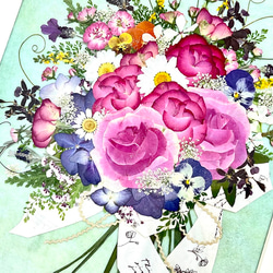 豪華で華やかな薔薇の花束　押し花アート額 5枚目の画像