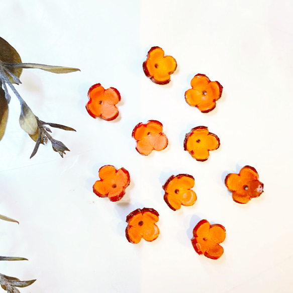 【アウトレット3D立体レザーフラワー】クローバーSS  (ピン無しタイプ)オレンジ10個入 3枚目の画像