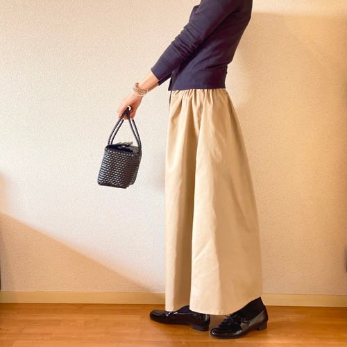 サイズSから4L】定番 チノクロス生地 ギャザースカート ベージュ