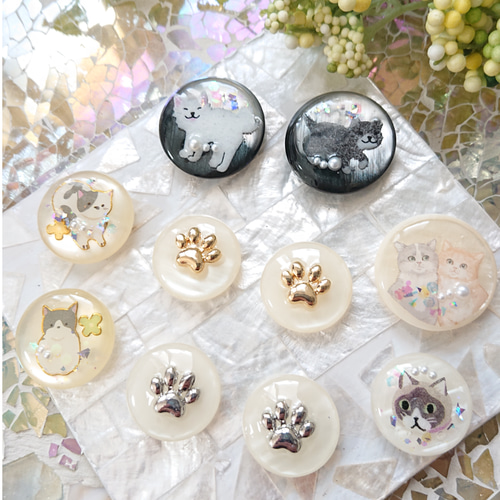 nago 猫のボタン 色んな猫のボタン☆10個 s33 ネコ/ボタン/カボション/動物